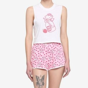 NWT Hello Kitty Strawberry Milk Tank & Shorts Girls Lounge Set Hello Kitty Small